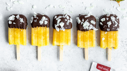 Choc Dipped Peach & Pineapple Ice Blocks