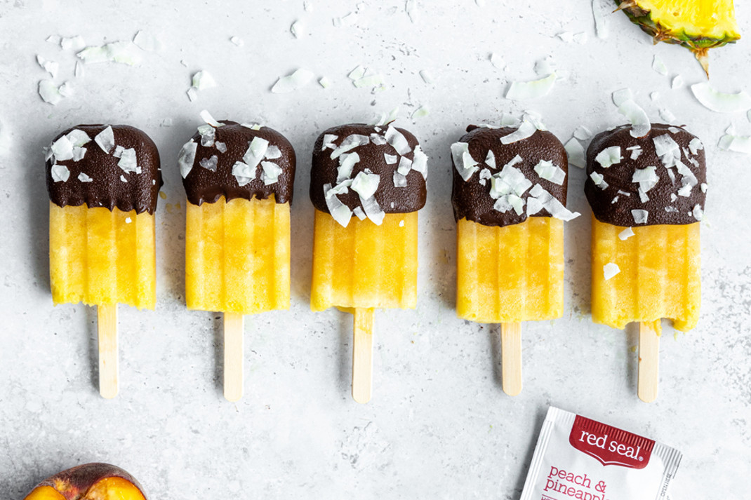 Choc Dipped Peach & Pineapple Ice Blocks