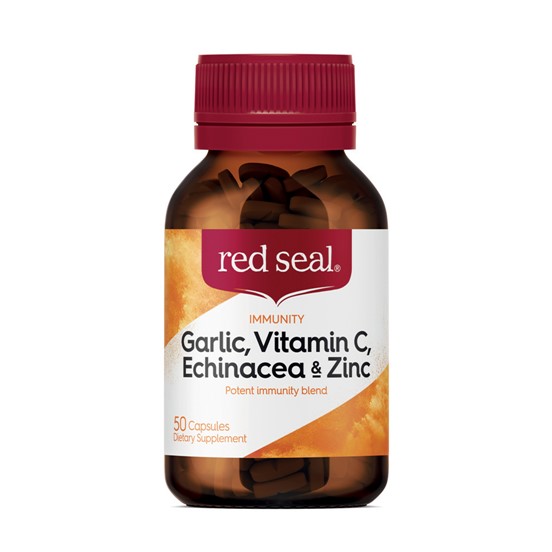 28510092 Red Seal Garlic Echinacea Vitamin C Zinc 50 Capsules Front